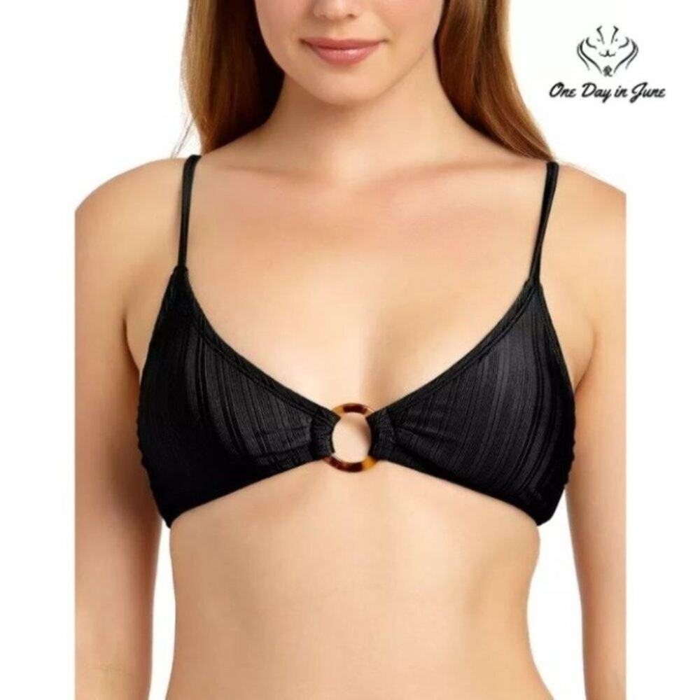 California Waves Juniors' Shiny Ribbed Triangle Bikini Top Size S